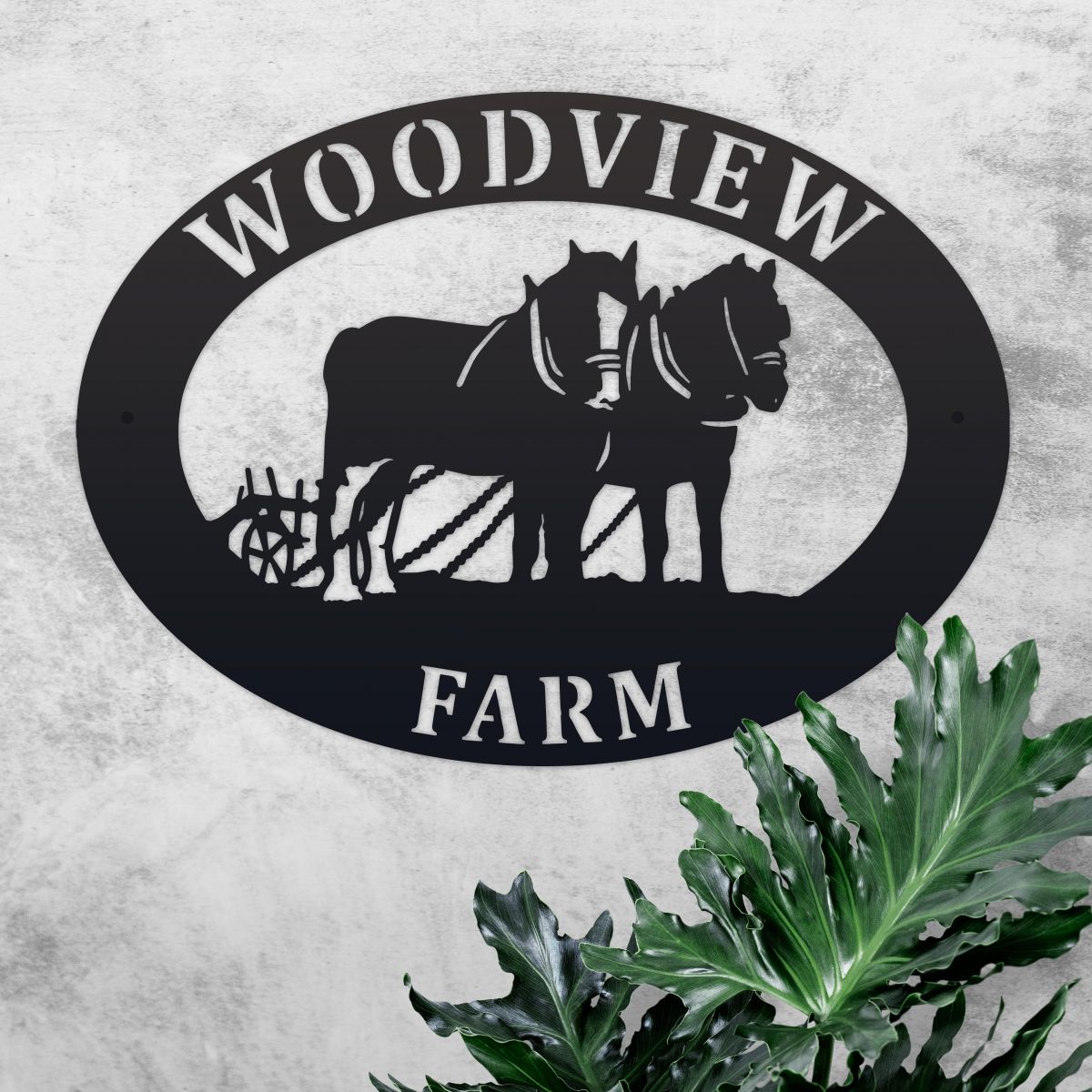 Horse & Plough Iron Oval House Name Sign  Horse & Plough Iron Oval House Name Sign