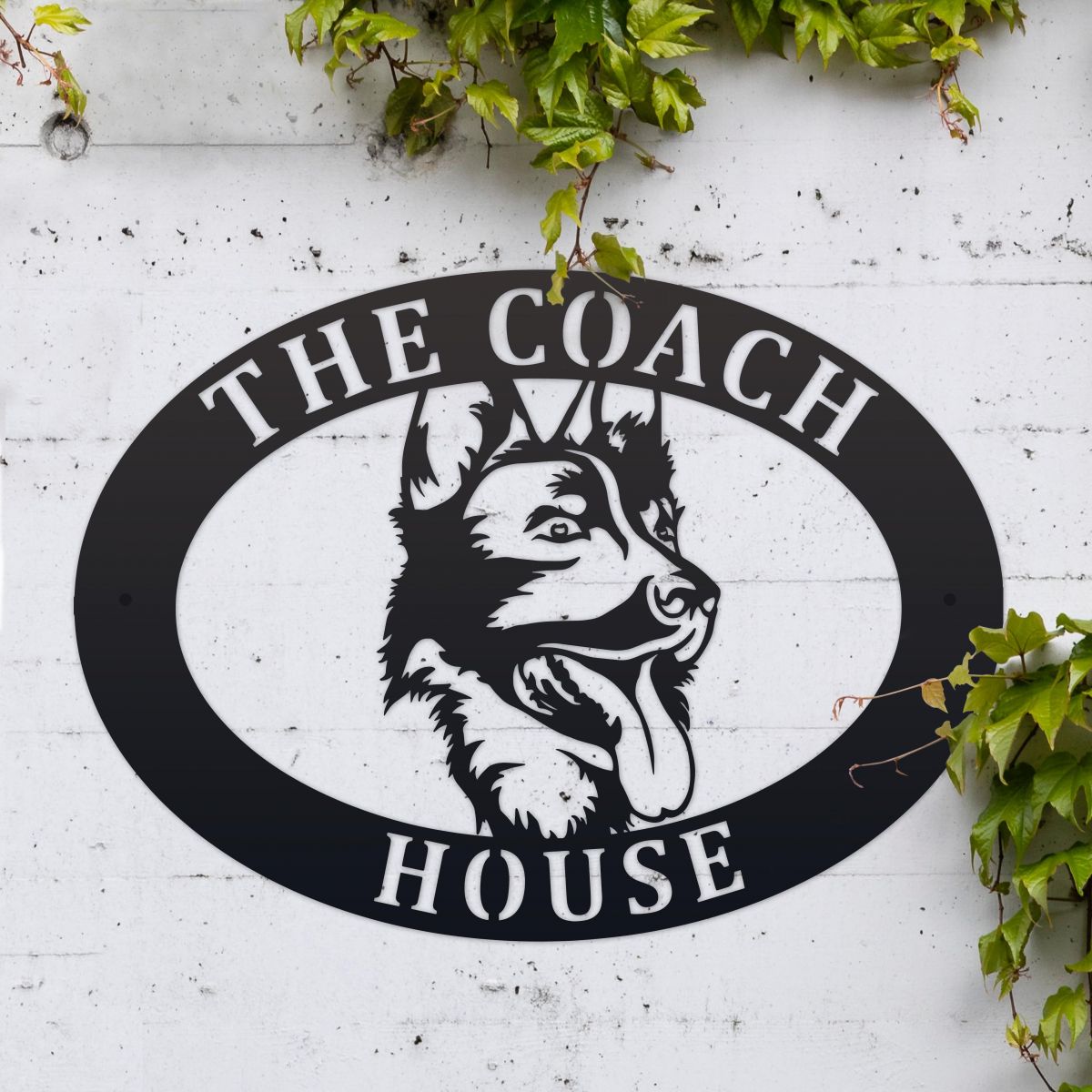 German Shepherd Iron Oval House Name Sign 