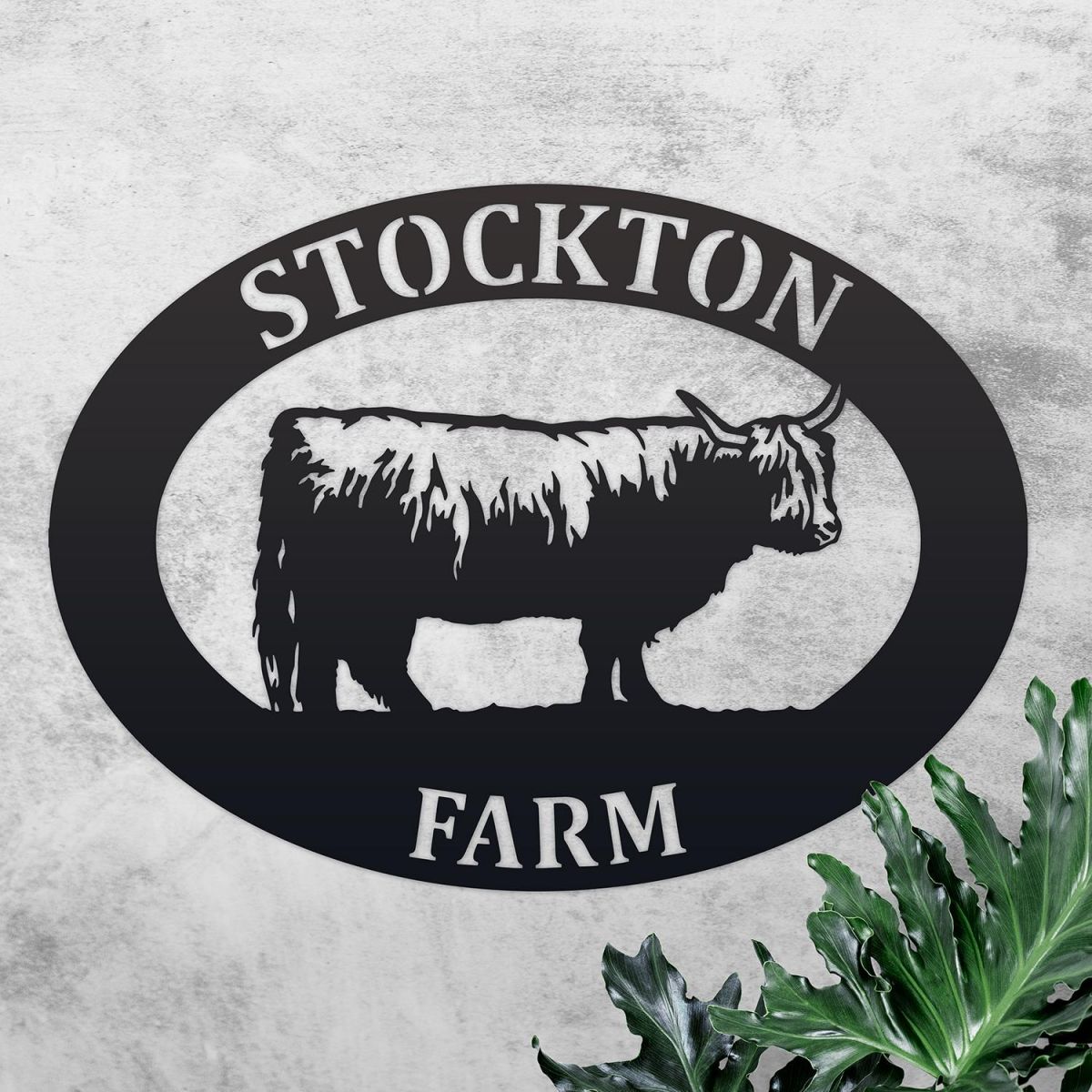 Highland Cow Iron Oval House Sign in Use Outdoors