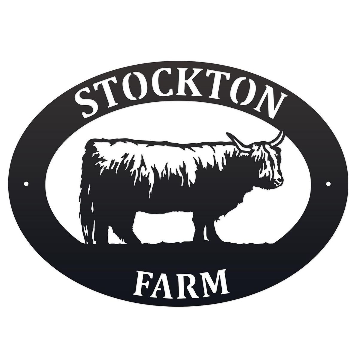 Highland Cow Iron Oval House Sign in a Black Finish