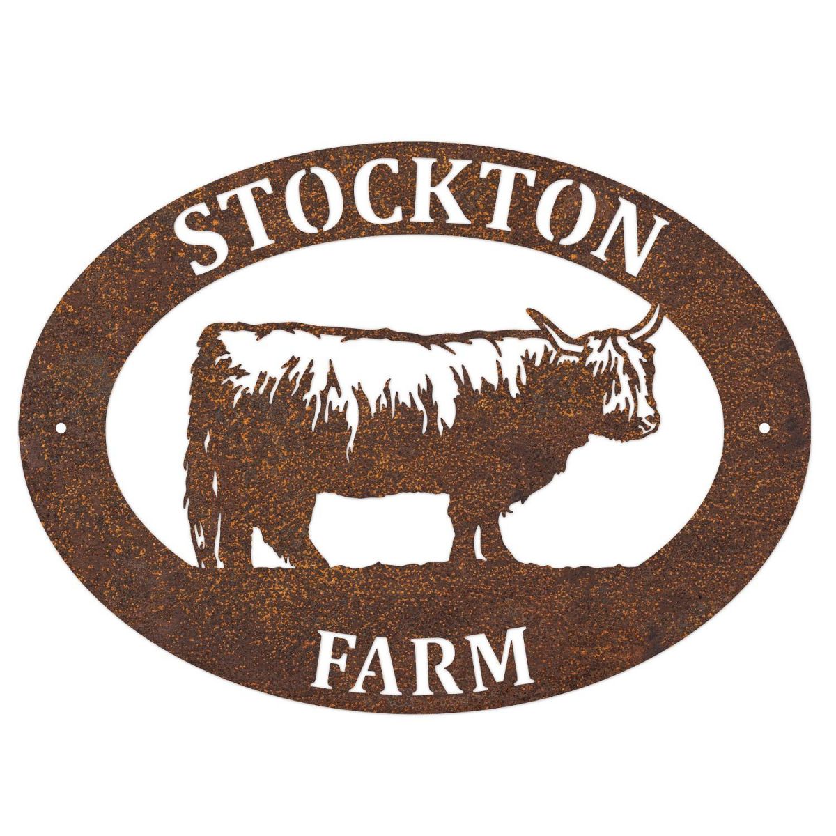 Highland Cow Iron Oval House Sign on a White Wall