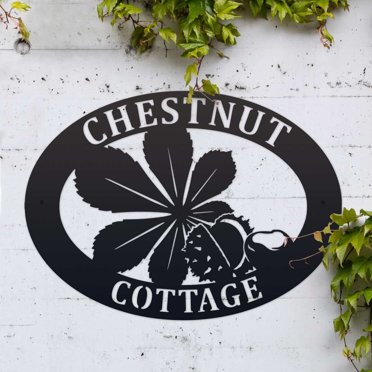 Horse Chestnut Motif on Oval House Name Sign  Horse Chestnut Motif on Oval House Name Sign