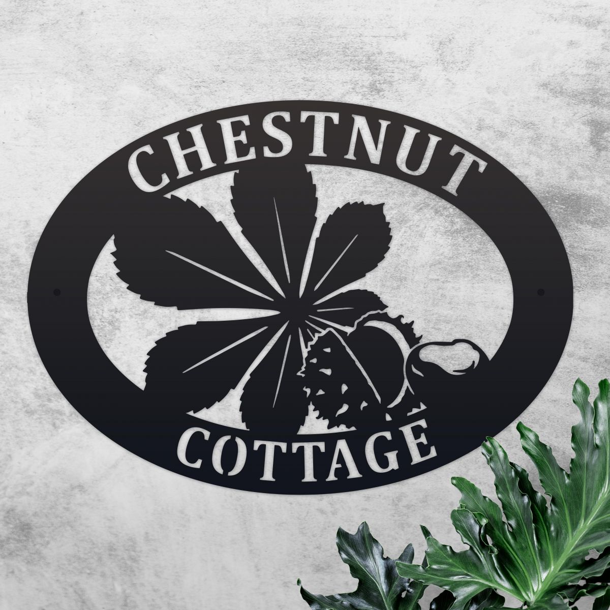 Horse Chestnut Iron Oval House Name Sign  Horse Chestnut Iron Oval House Name Sign