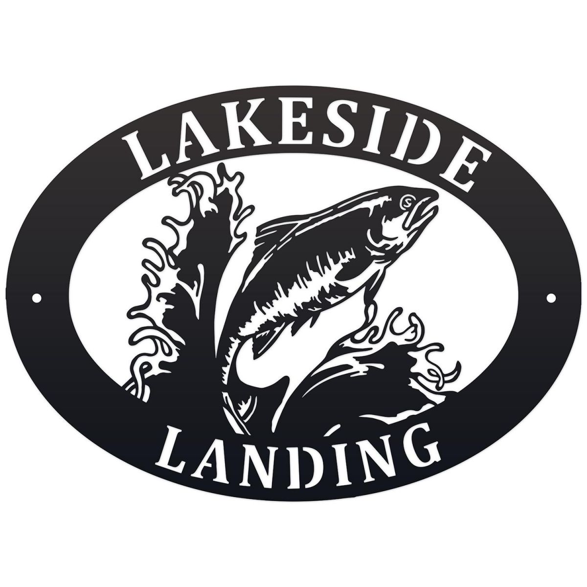 Freshwater Salmon Iron Oval House Sign in a Black Finish