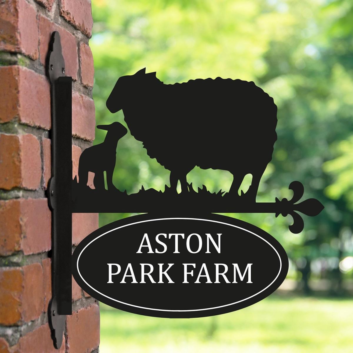 Sheep Iron Bracketed House Name Sign in Garden 