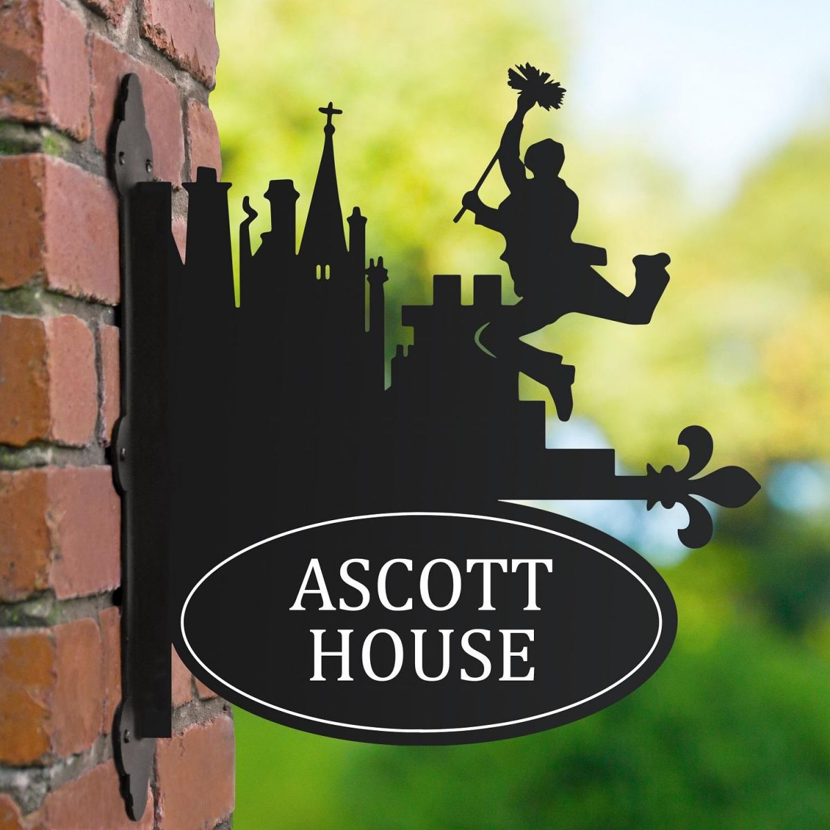 Black Chimney Sweep Iron Bracketed House Name Sign 