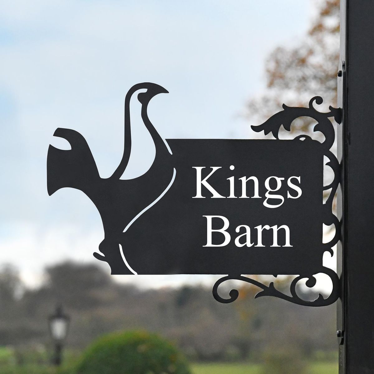 Contemporary Cockerel Iron Bracket House Name Sign in Situ