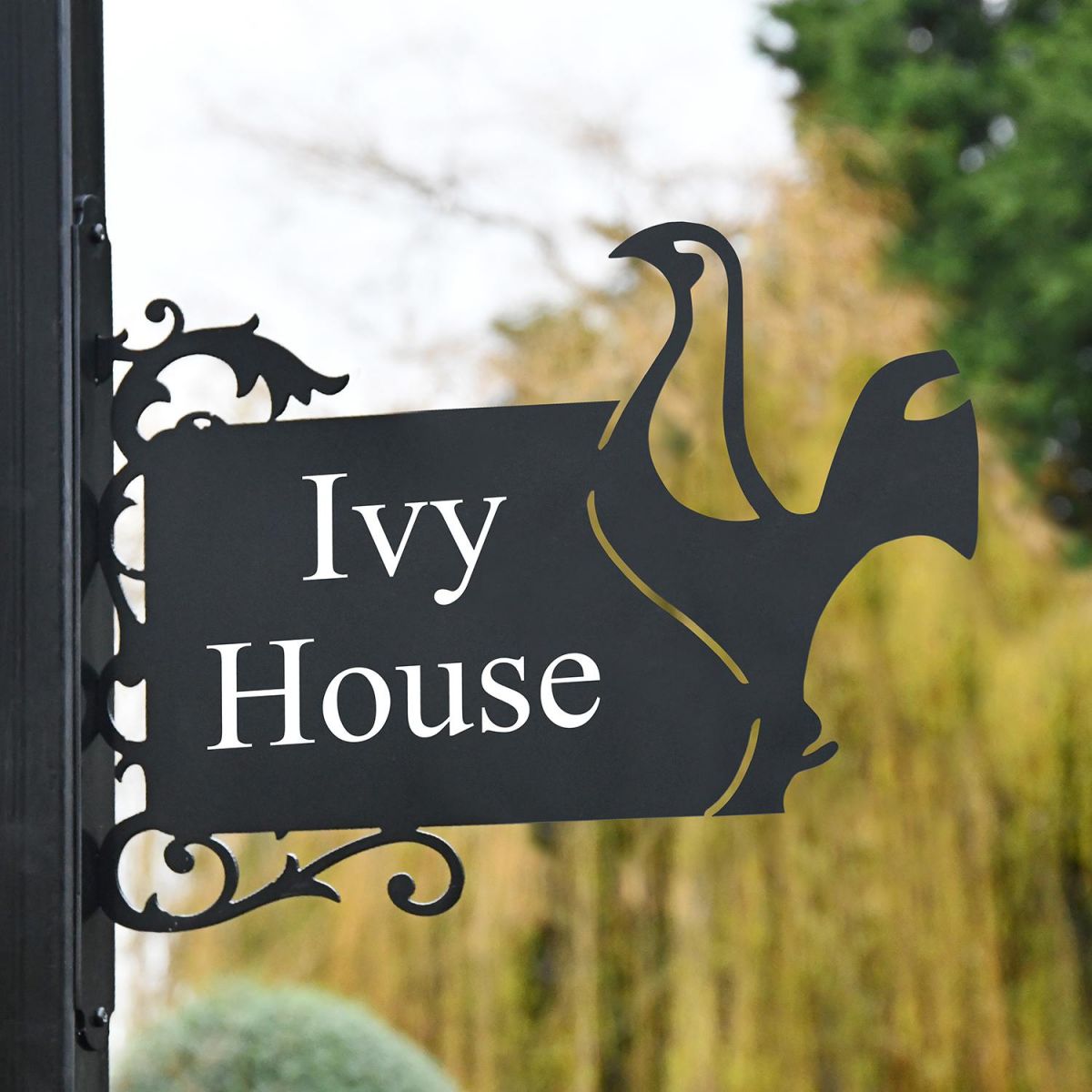 Iron Bracket House Name Sign in a Contemporary Cockerel Design