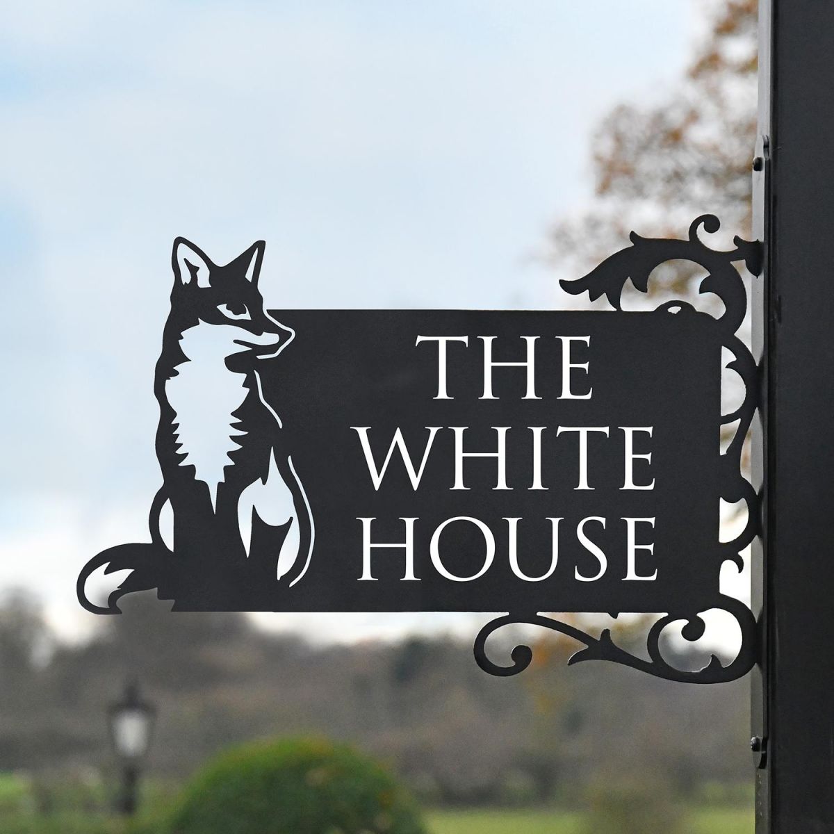 Sitting Fox Iron Bracket Name Sign Finished in Black