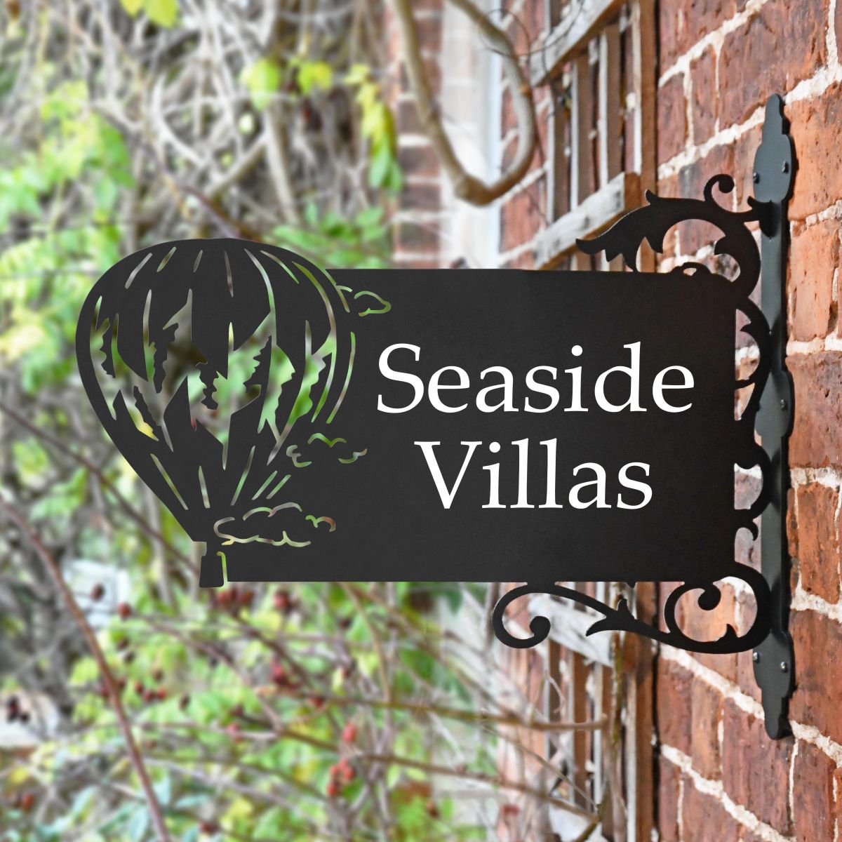 Hot Air Balloon Iron Bracket House Name Sign mounted to wall 