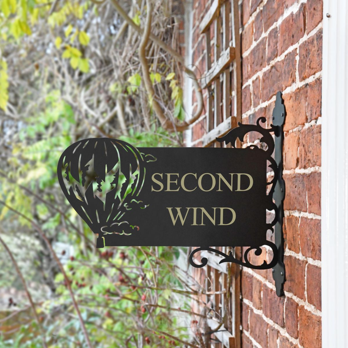 Hot Air Balloon Iron Bracket House Name Sign mounted to the wall 