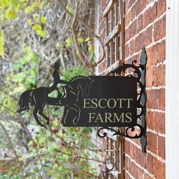 Dressage Horse Iron Bracket House Name Sign in Situ on a Wall