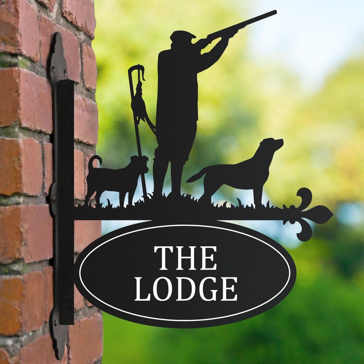 "Game Season" Jack Russel & Labrador Iron Bracketed House Name Sign 