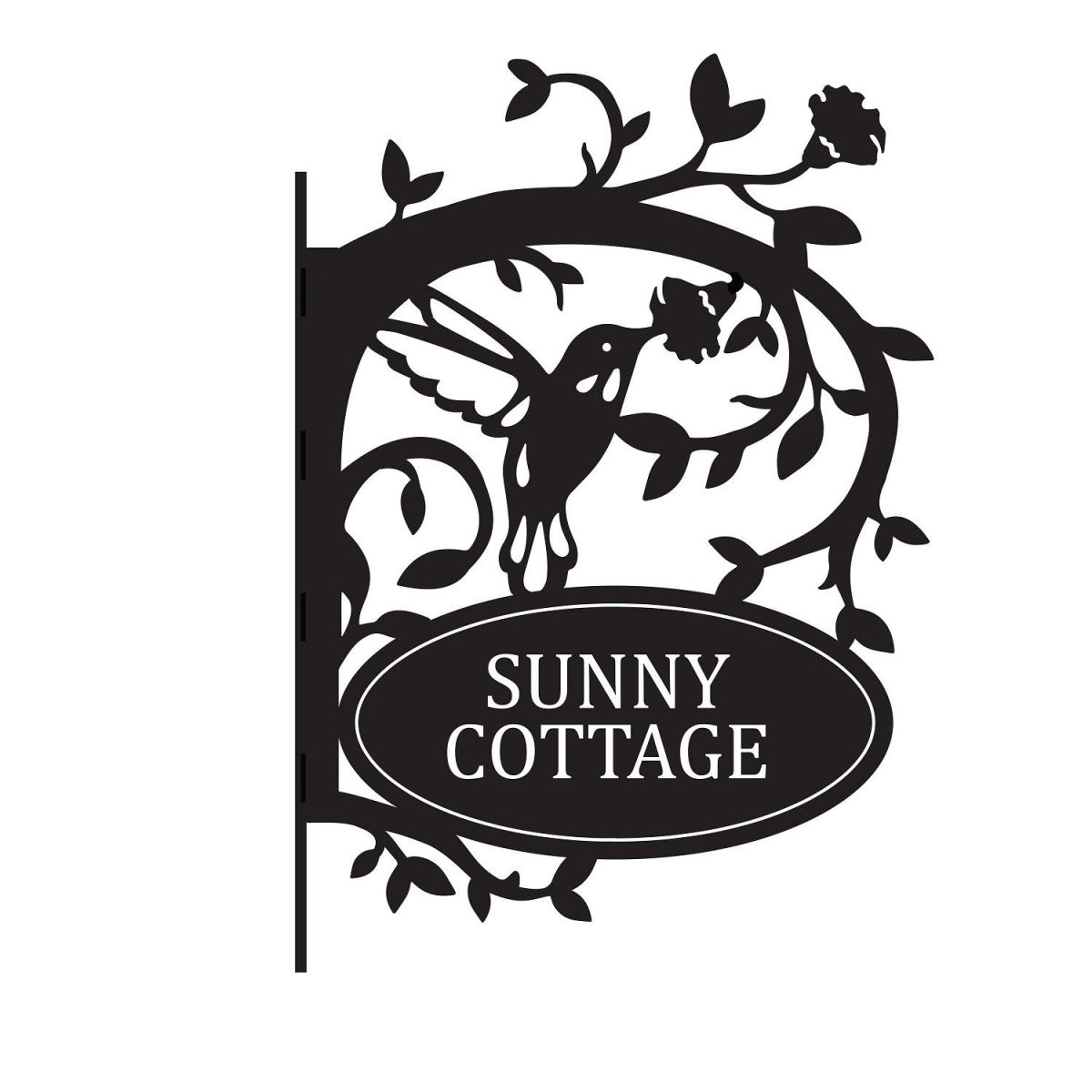 Bracketed House Name Sign with Hummingbird 