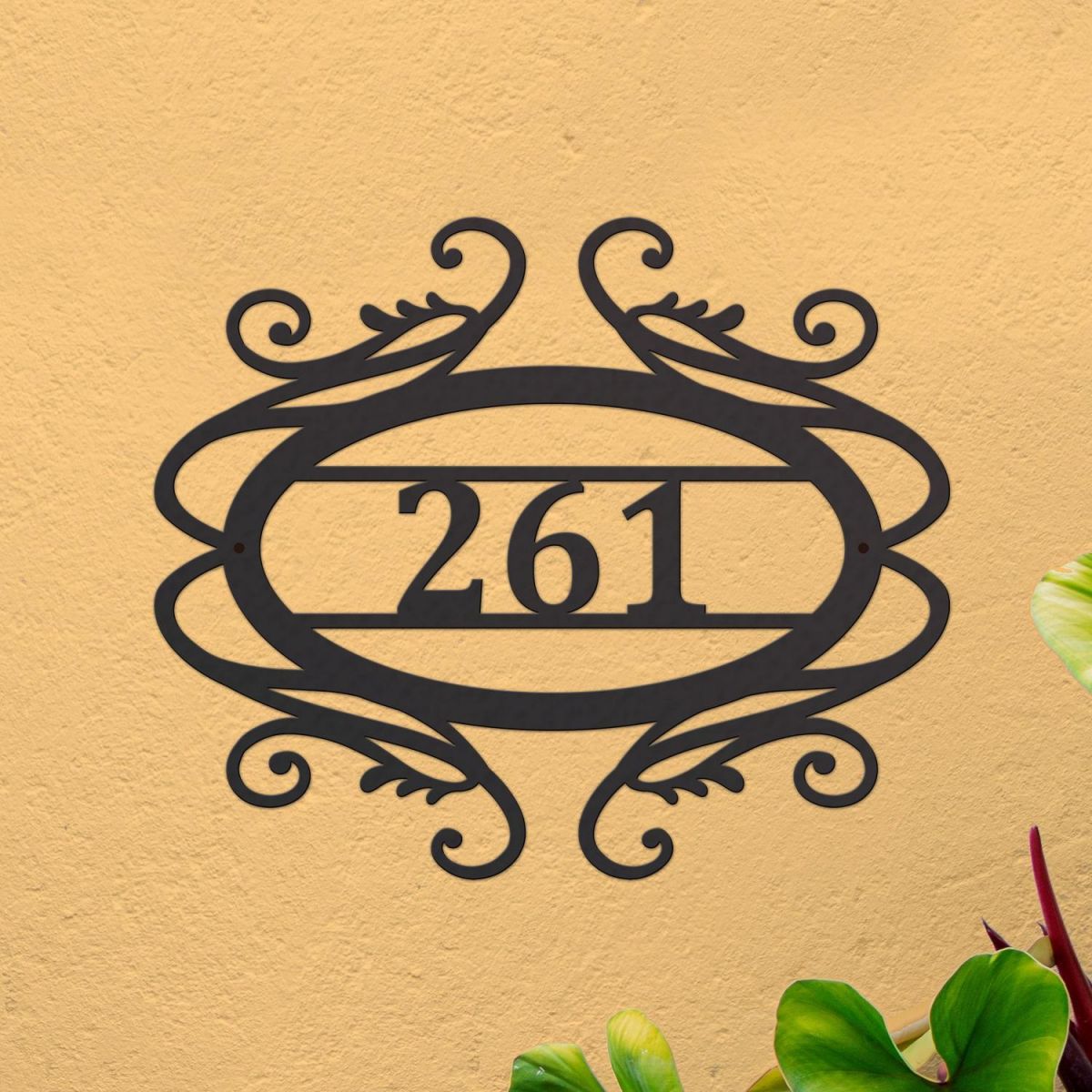 House Number Sign with Victorian Scroll Detailing 