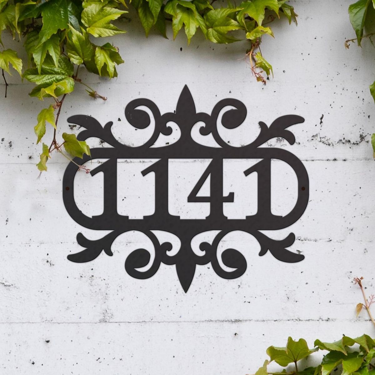 Fleur De Lys Black House Number Sign 