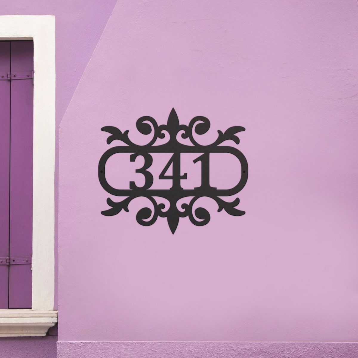 Fleur De Lys Black House Number Sign