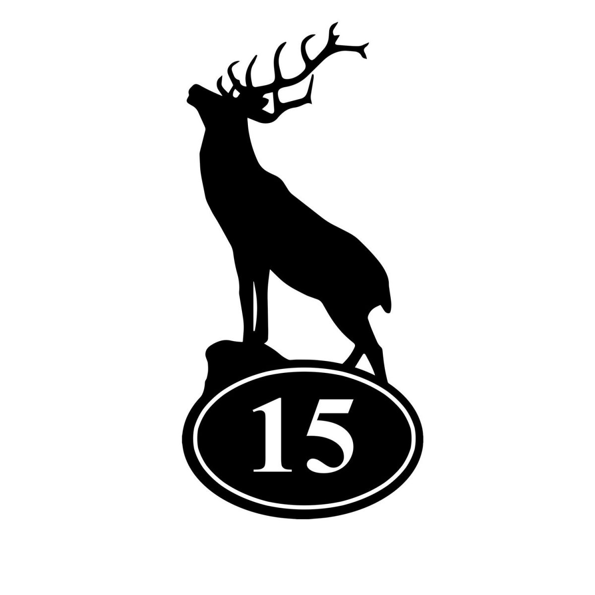 Stag Iron House Number Sign Finished in Black With White Numbering