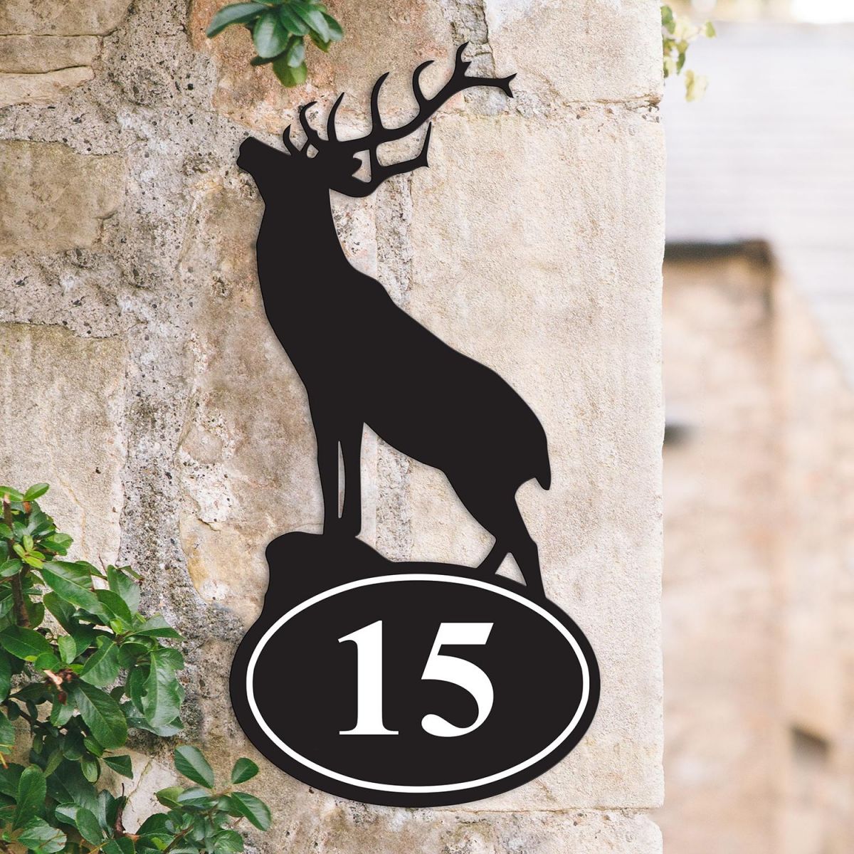 Stag Iron House Number Sign in Situ on a House