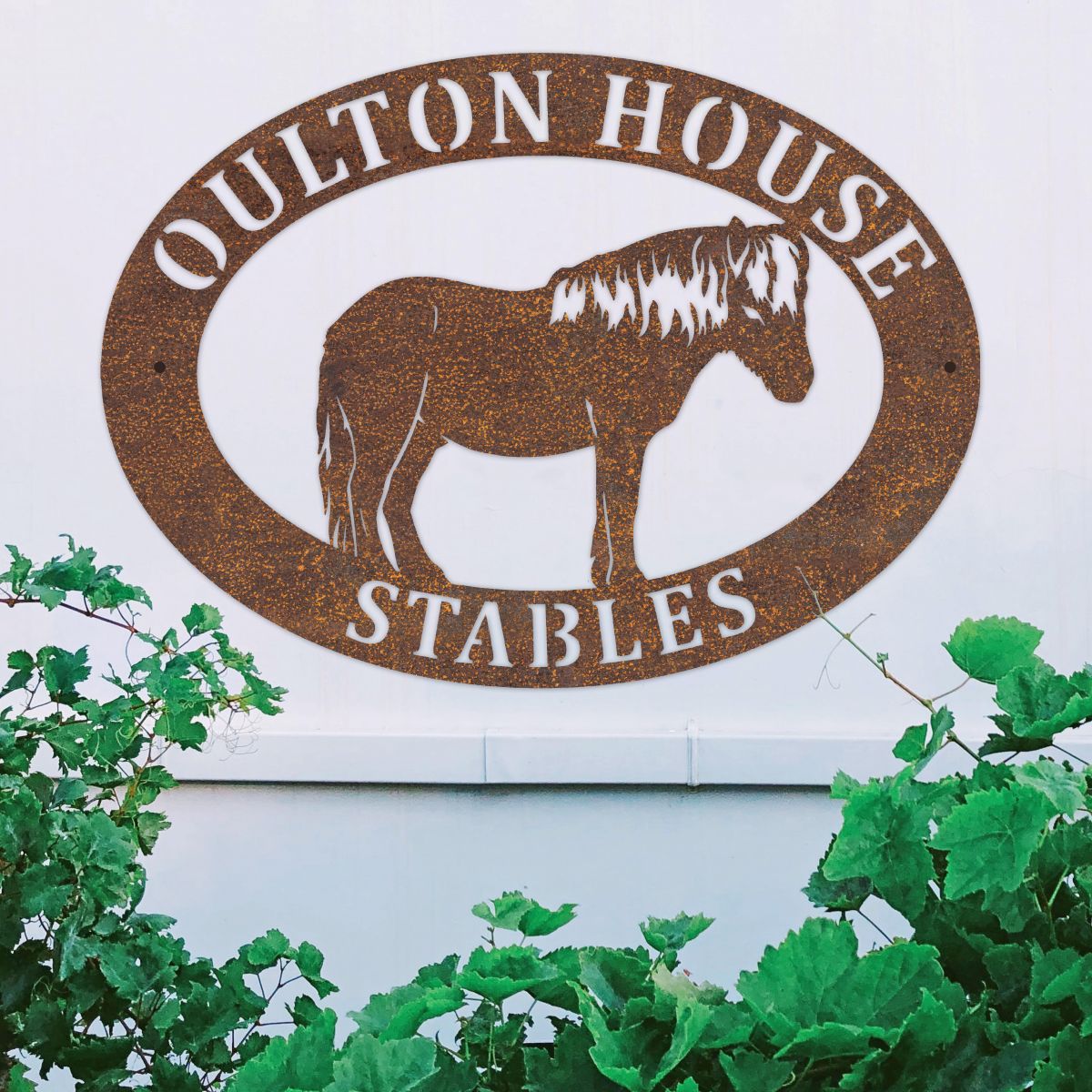 Shetland Pony Iron Oval House Sign in Situ