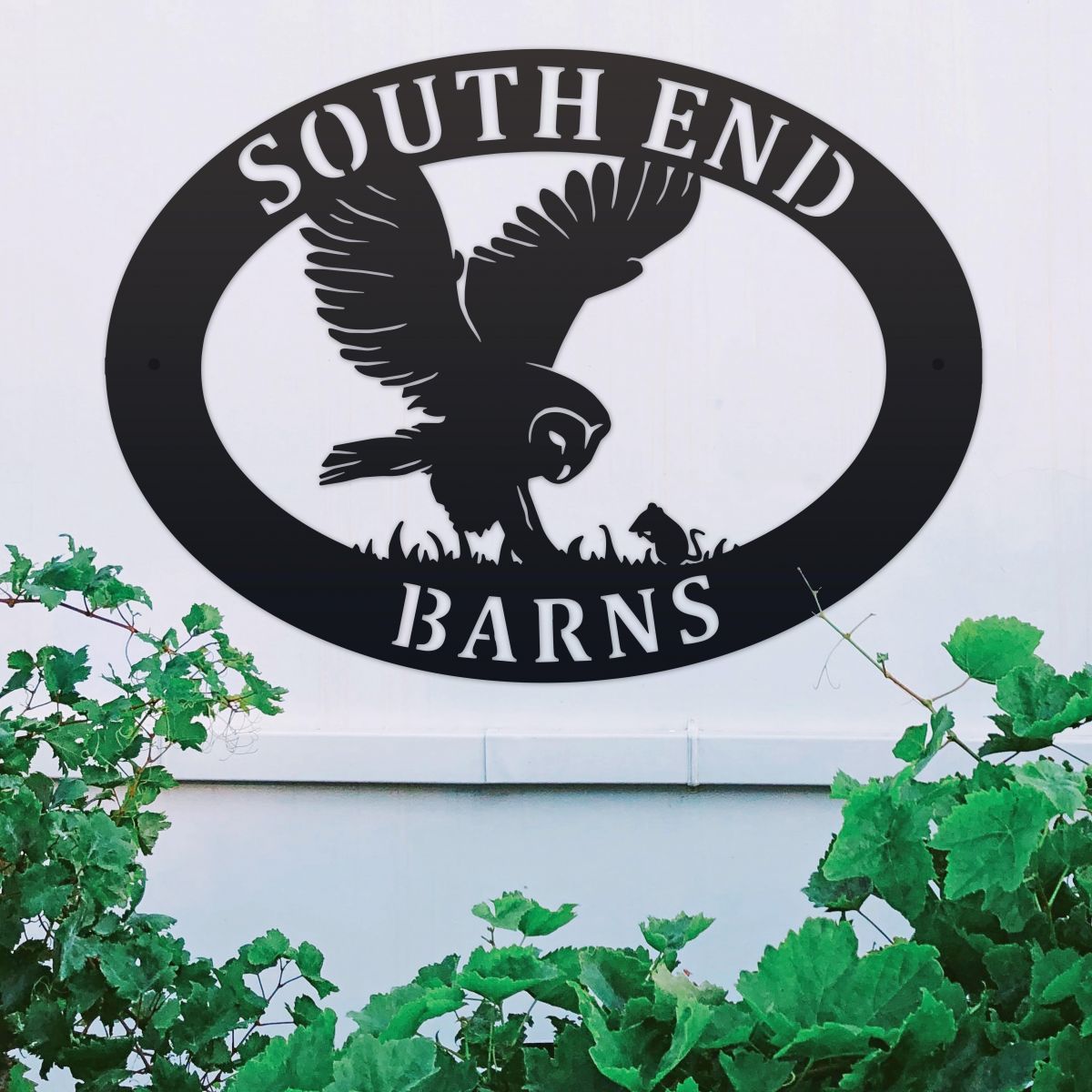 Barn Owl Iron Oval House Name Sign 