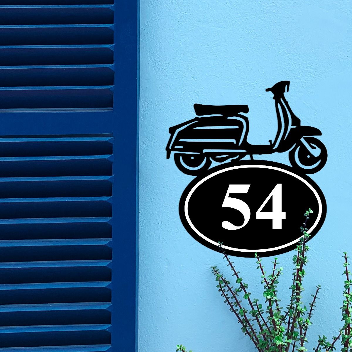 Lambretta Scooter House Number Sign On Blue Wall 