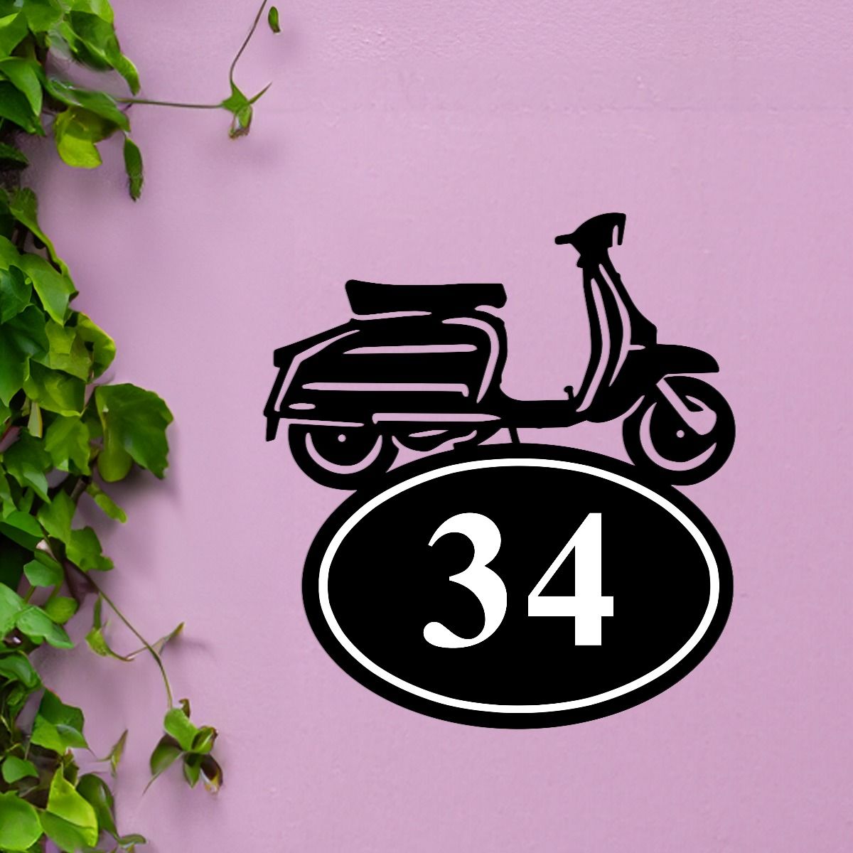 Lambretta Scooter House Number Sign On Pink Wall