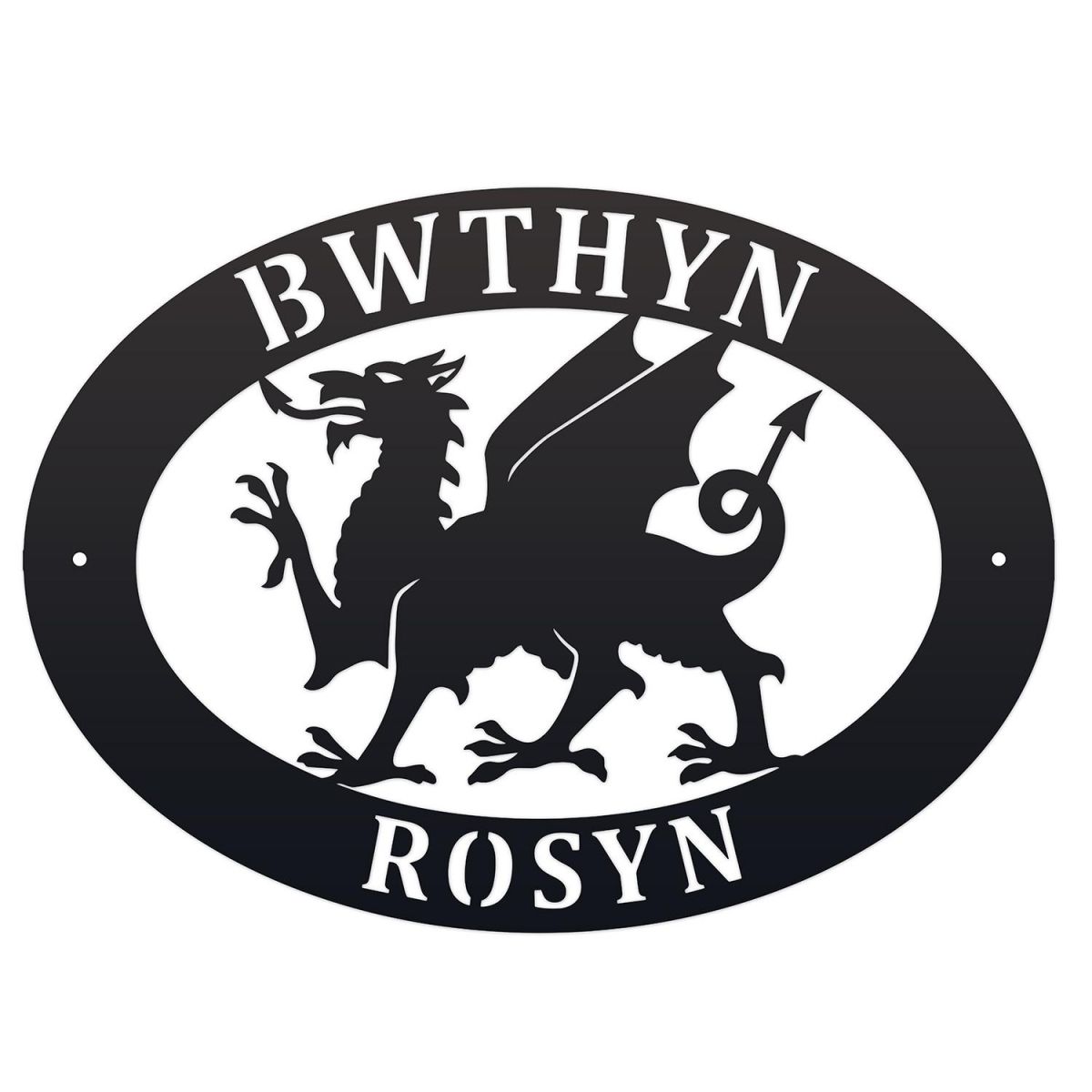 Welsh Dragon Iron Oval House Sign in a Black Finish