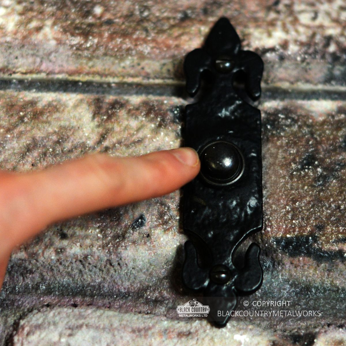 Black Iron Fleur De Lys Bell Push to Scale Black Iron Fleur De Lys Bell Push to Scale