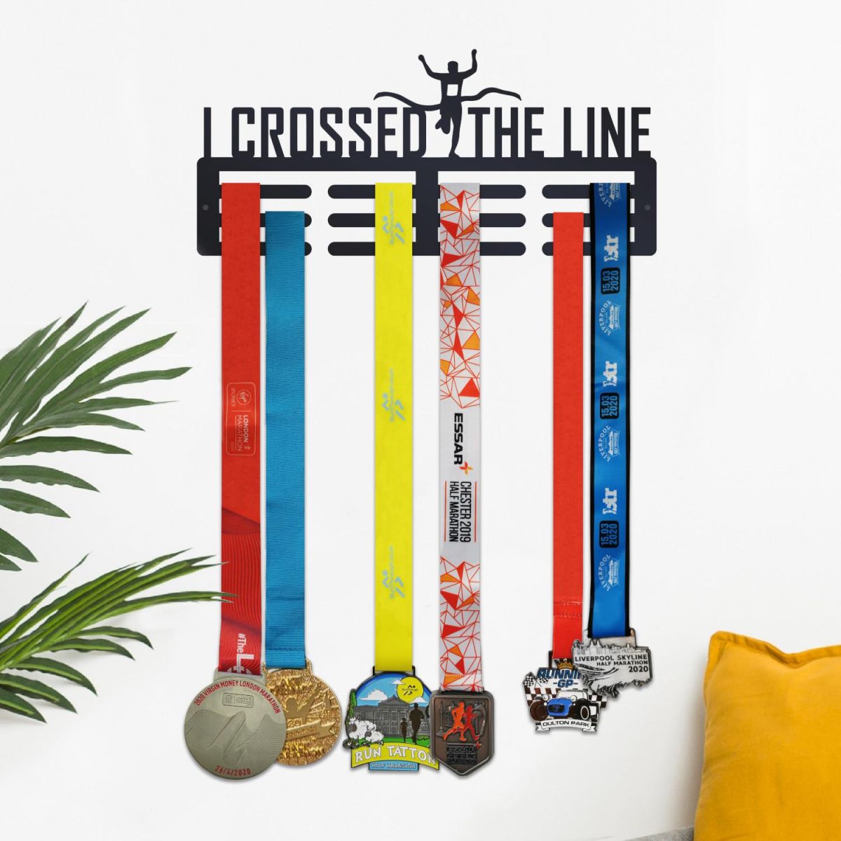Sports Medal Hanger I Crossed the Line Mounted