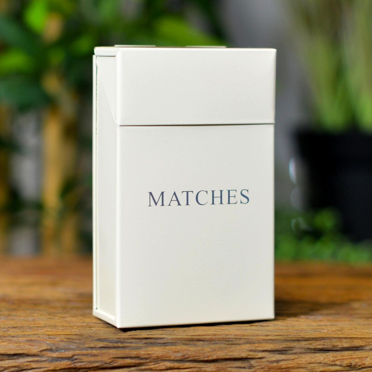 Cream Metal Match Box with the Text "Matches"