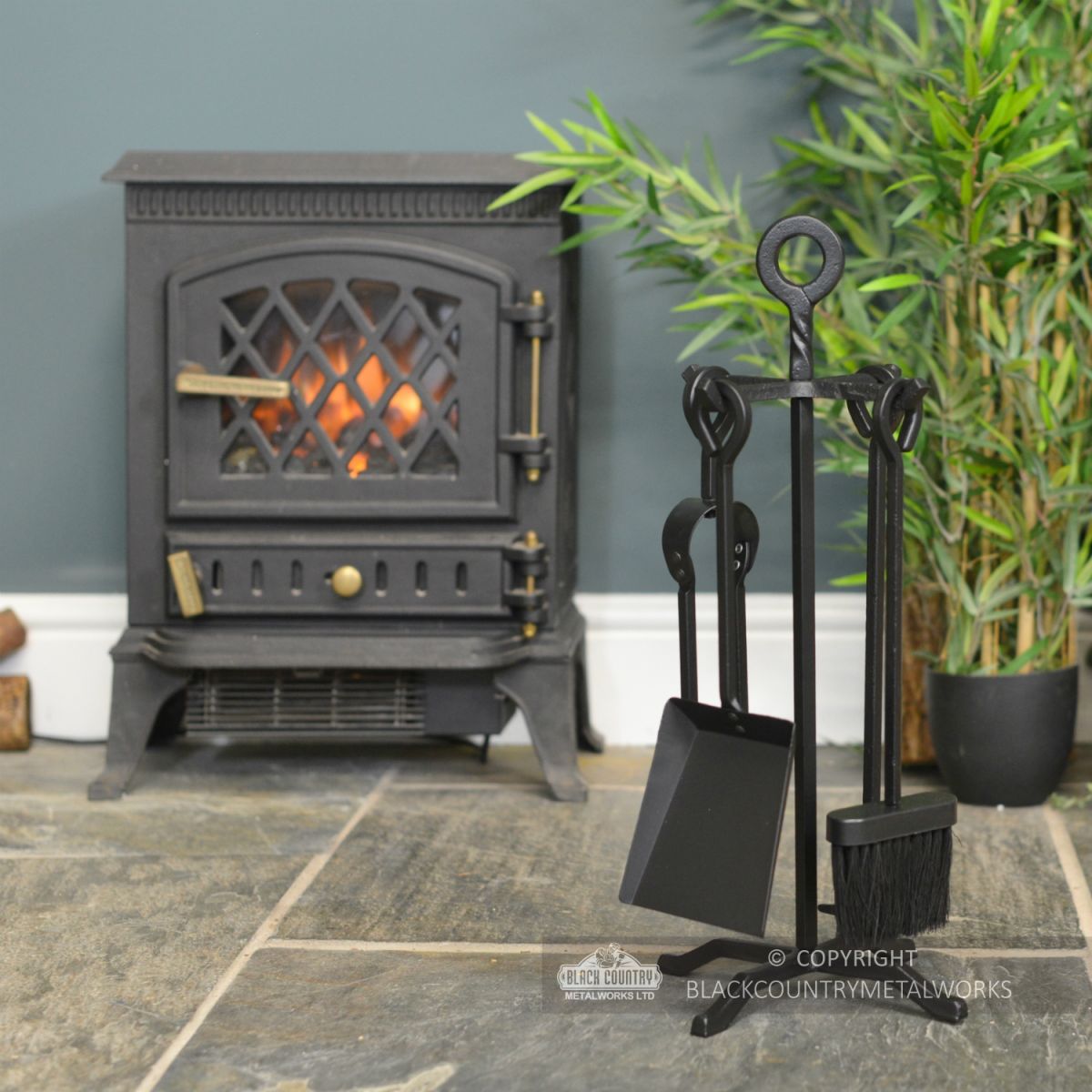 Traditional Black Iron Fireside Tool with Stand