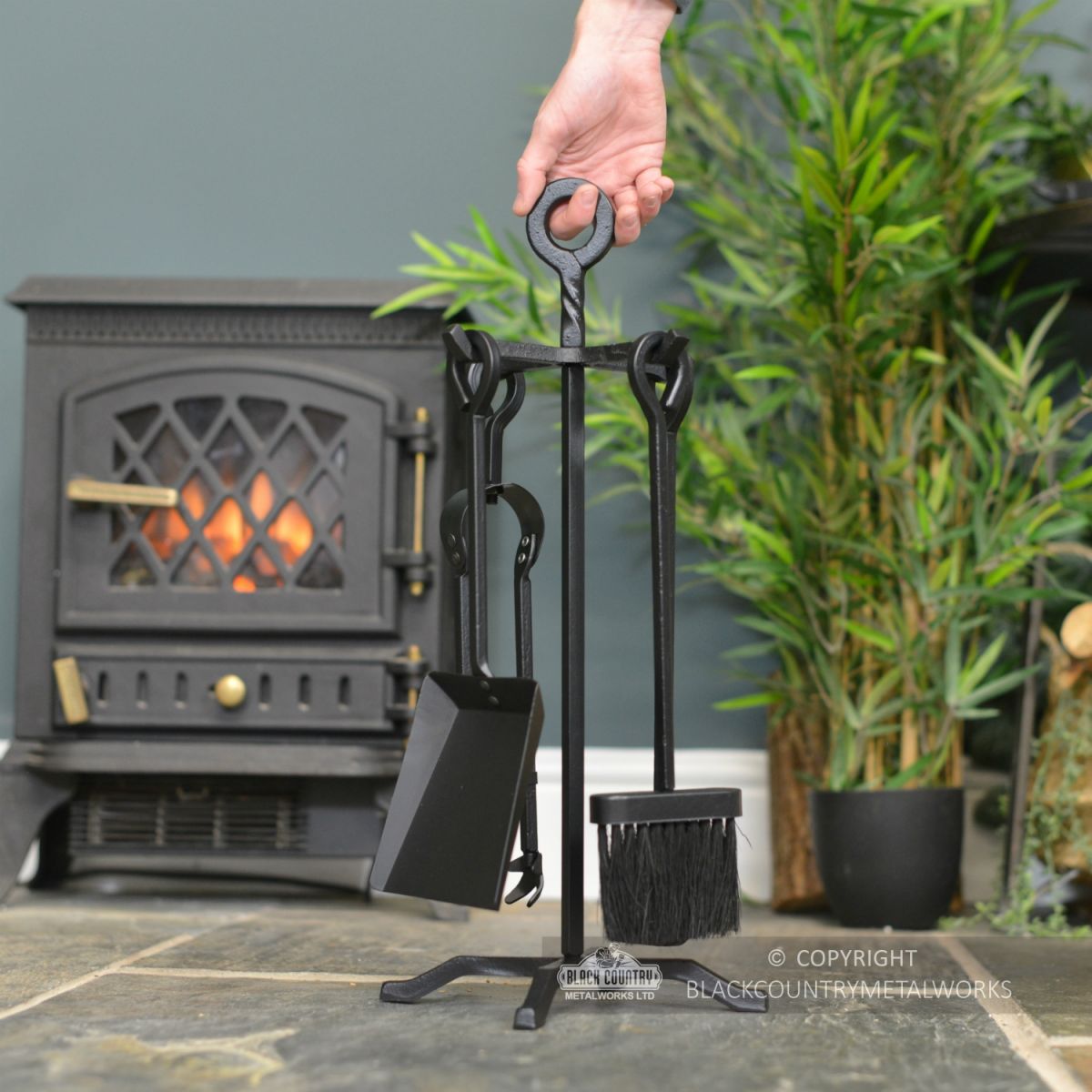 Traditional Black Iron Fireside Tool with Stand Scale