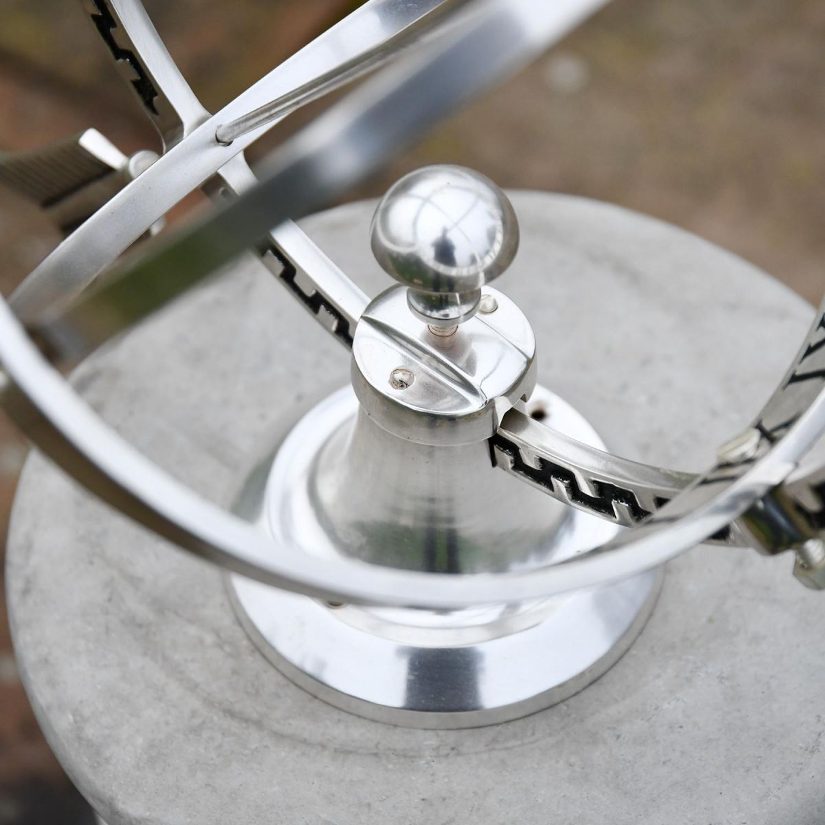 Close-Up of Frame Structure on Polished Chrome "Almwick Manor" Armillary - 37cm