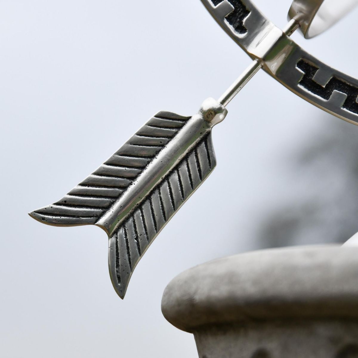 Close-Up of Arrow End on Polished Chrome "Almwick Manor" Armillary - 37cm