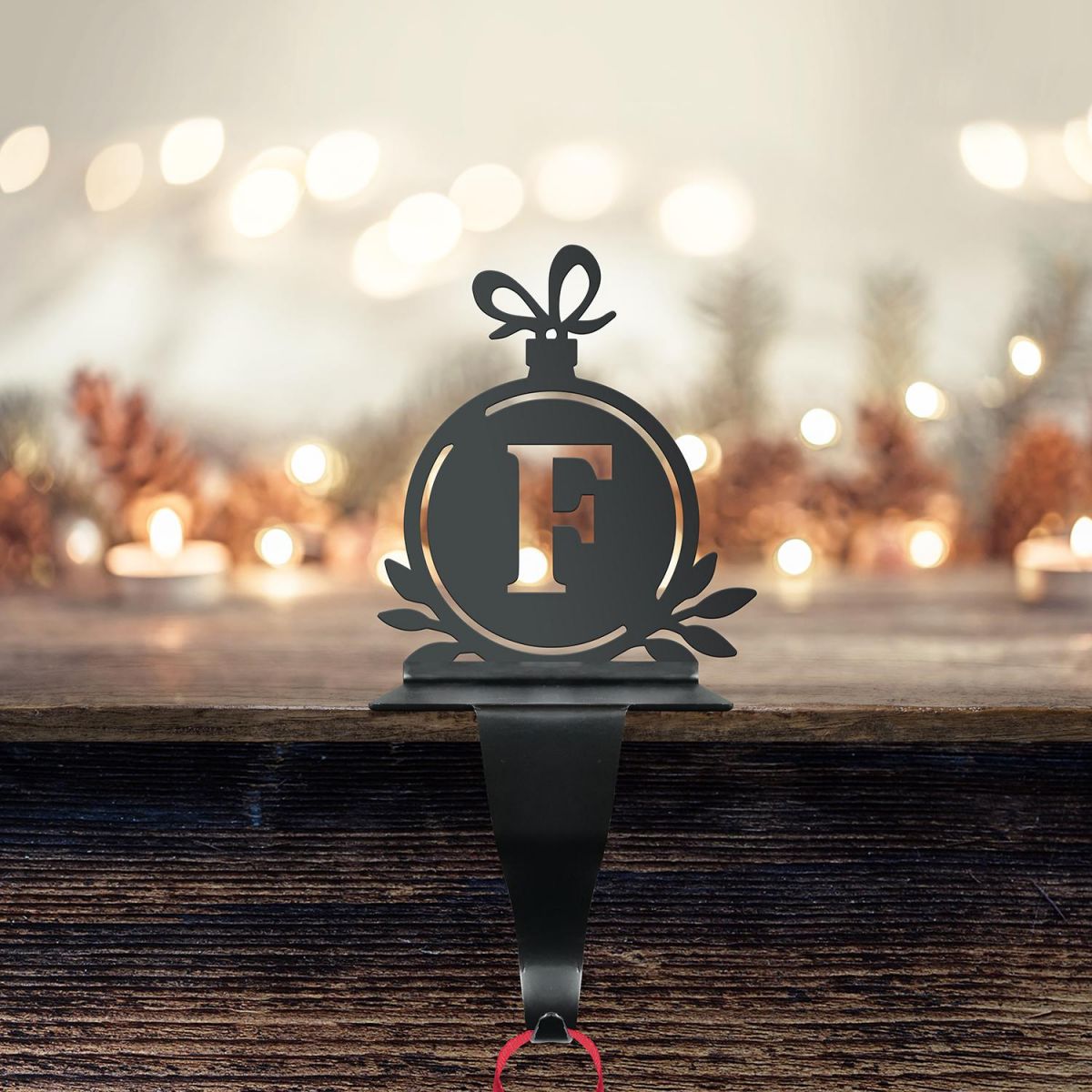 Letter F Stocking Holder with Fairy Lights