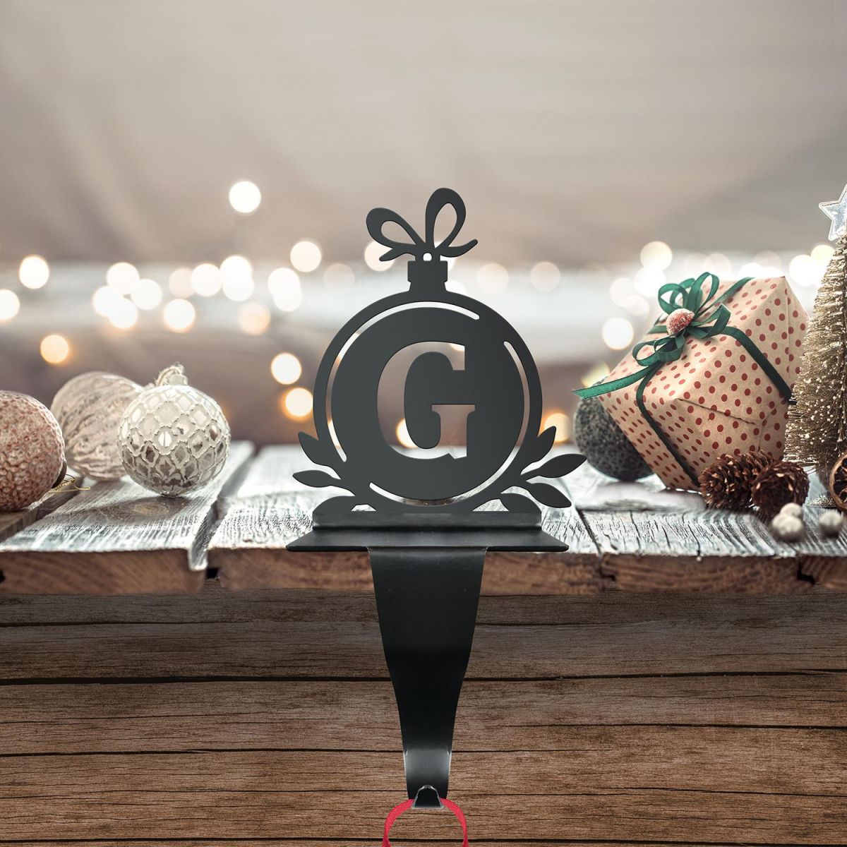 Letter G Stocking Holder in Situ on a Mantel Piece 