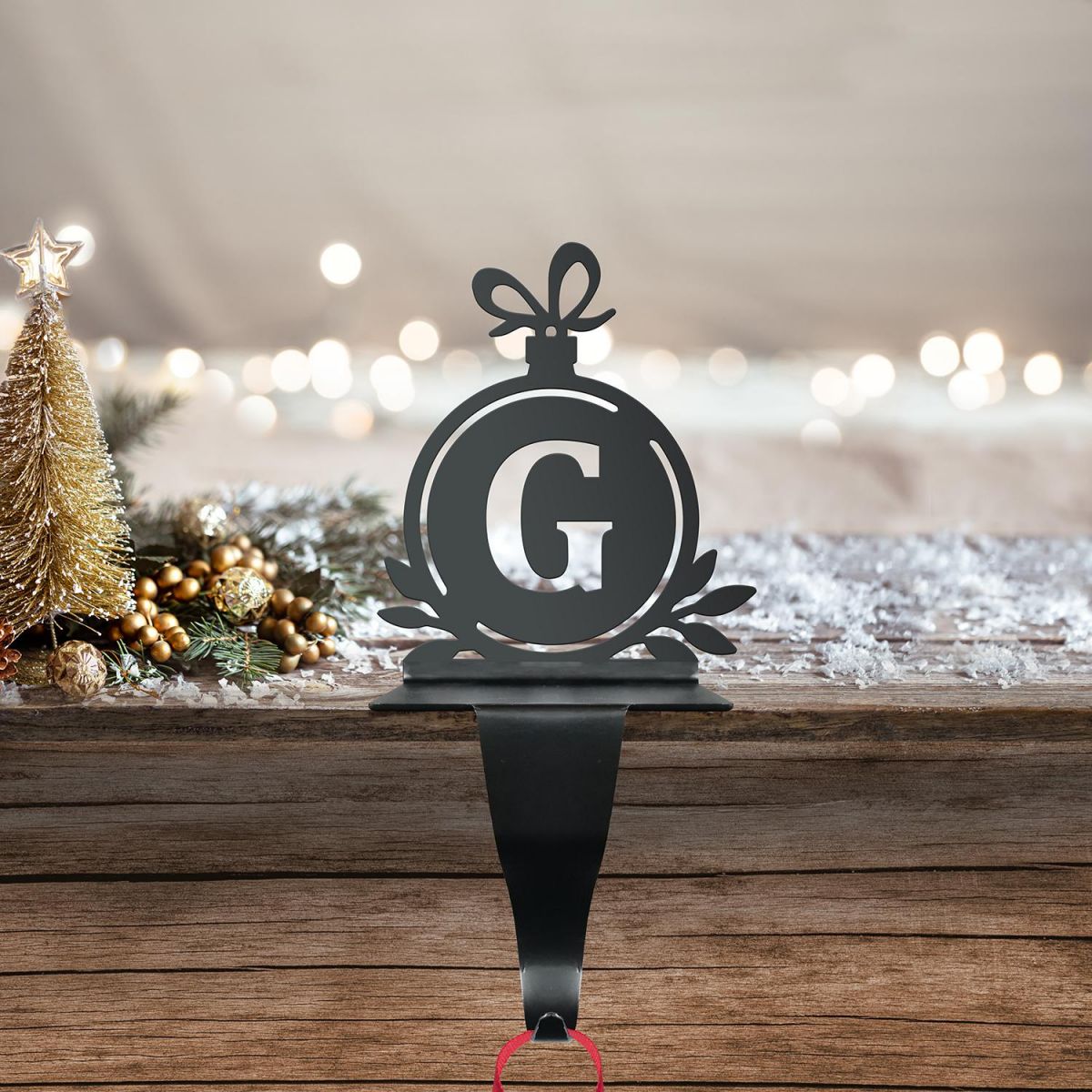 Letter G Stocking Holder in Situ on a Mantel Piece 