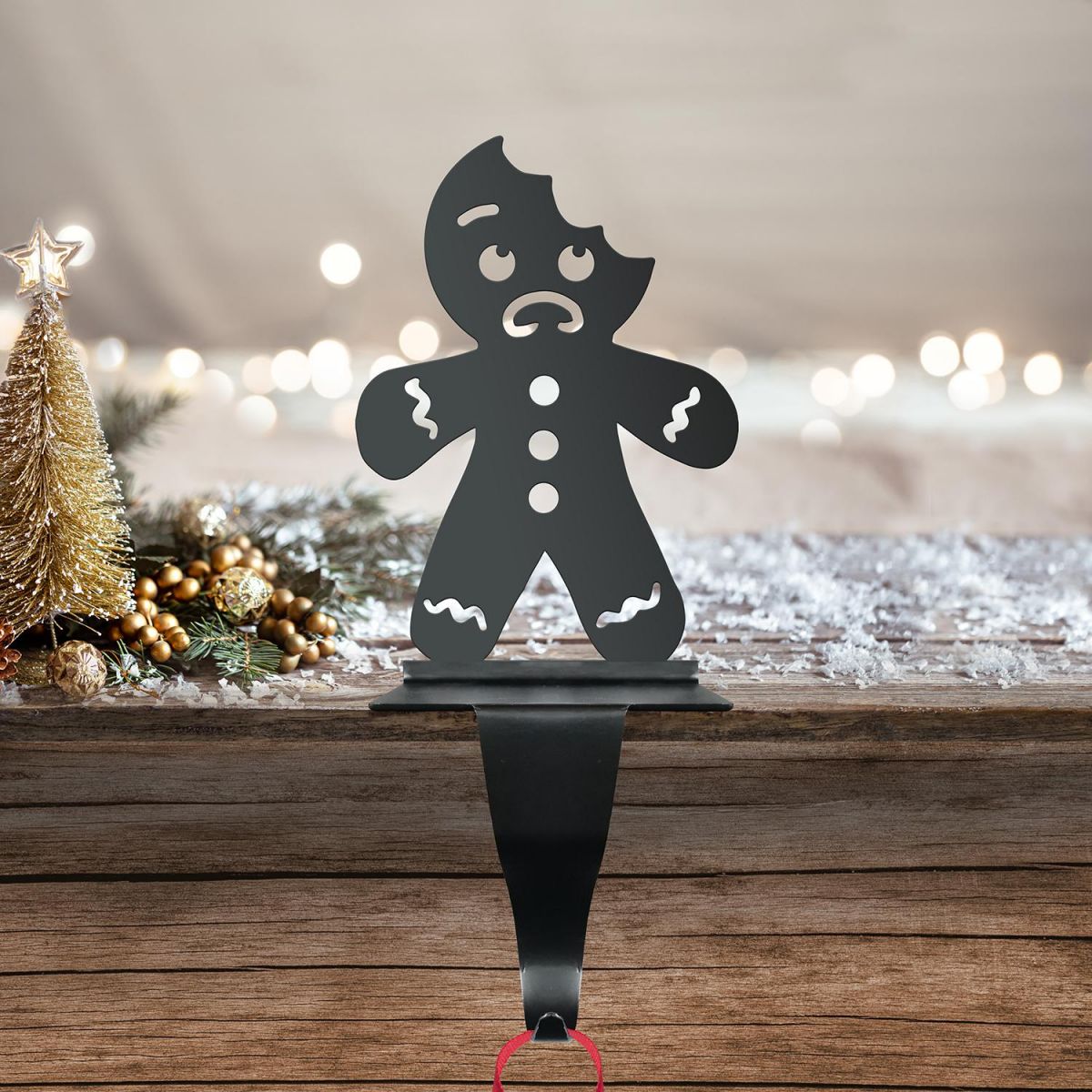 Bitten Gingerbread Man Stocking Holder in Situ