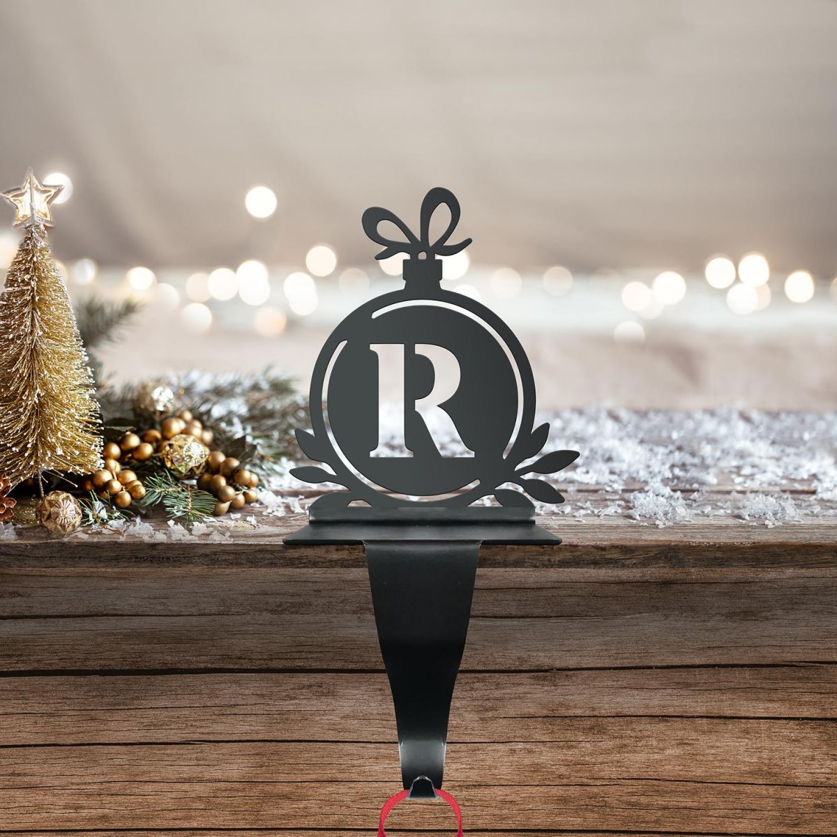 Letter R Stocking Holder in Situ on a Mantel Piece  Letter R Stocking Holder in Situ on a Mantel Piece