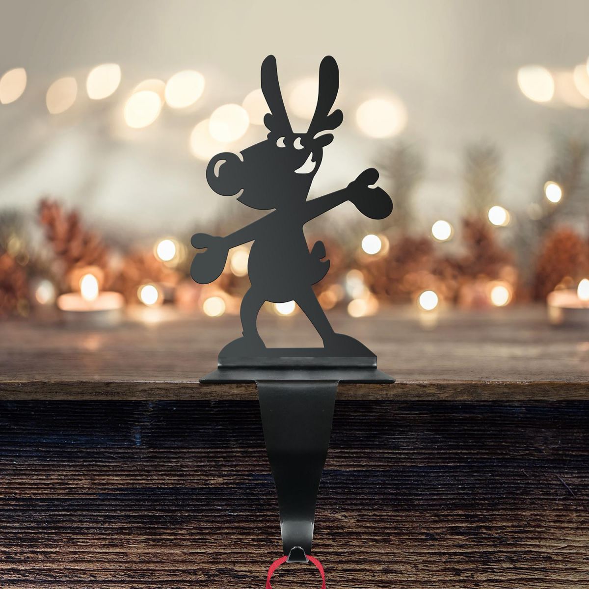 Reindeer Stocking Holder in Situ with Fairy Lights Reindeer Stocking Holder in Situ with Fairy Lights