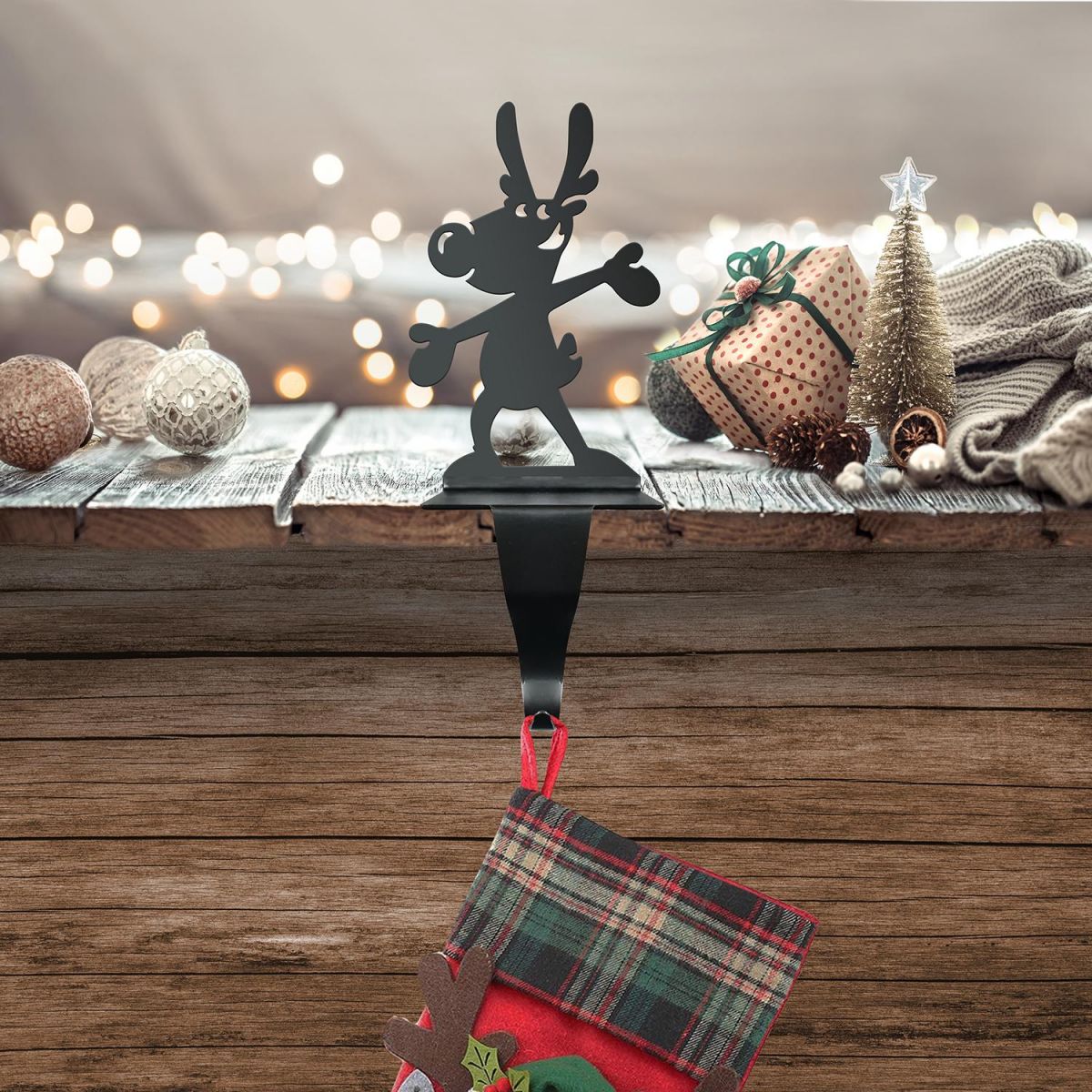 Reindeer Stocking Holder in Situ Holding a Stocking Reindeer Stocking Holder in Situ Holding a Stocking