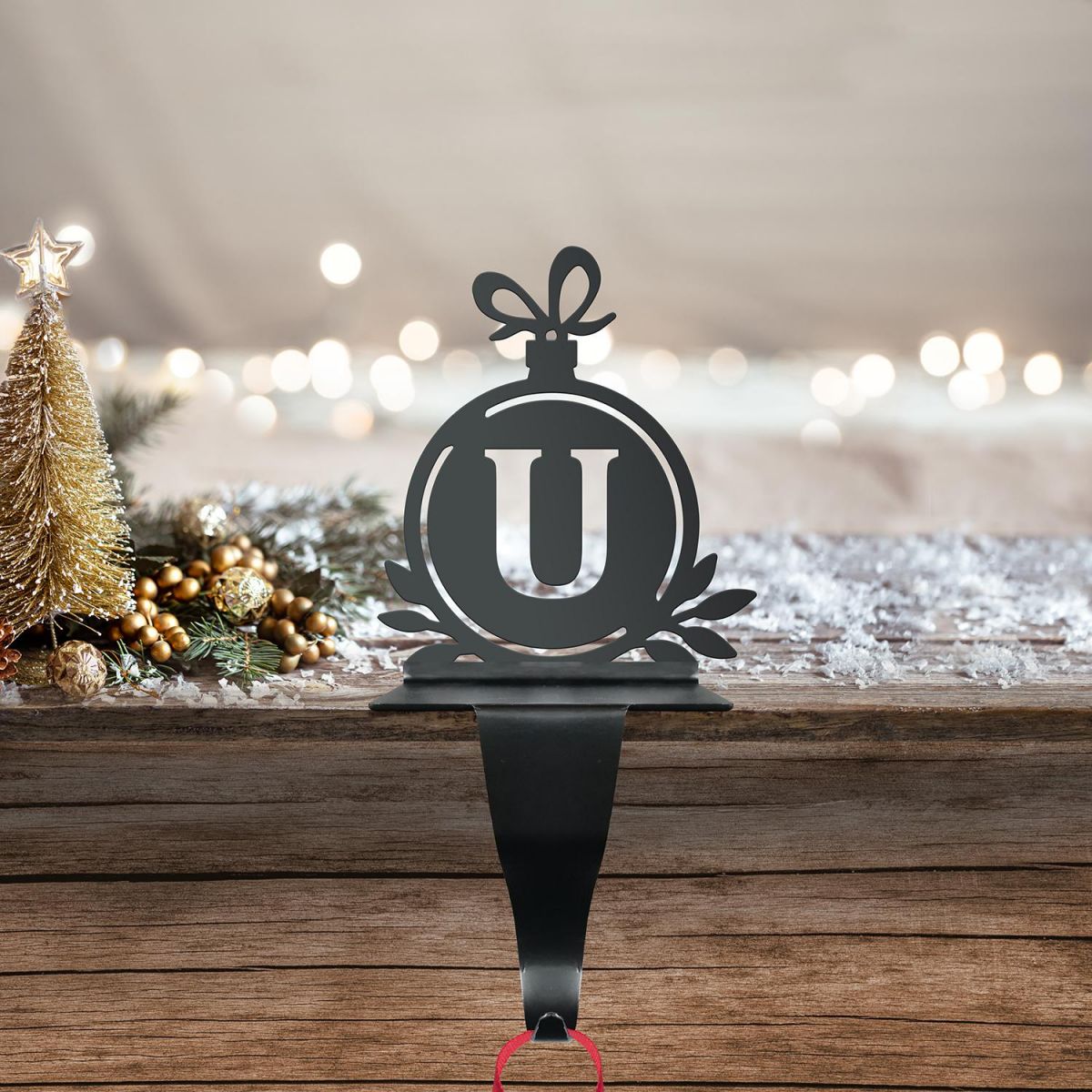 Letter U Stocking Holder in Situ on a Mantel Piece  Letter U Stocking Holder in Situ on a Mantel Piece