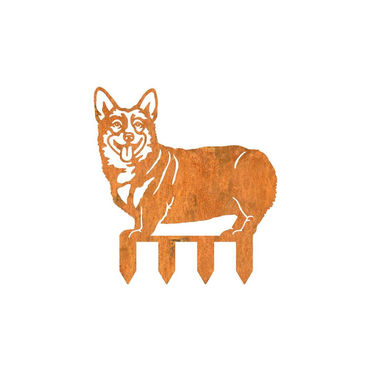 Rustic Finish Welsh Corgi (Pembroke) Silhouette with Ground Spike