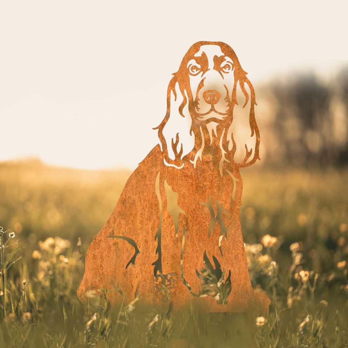 Rustic Cocker Spaniel Silhouette in Garden Setting 