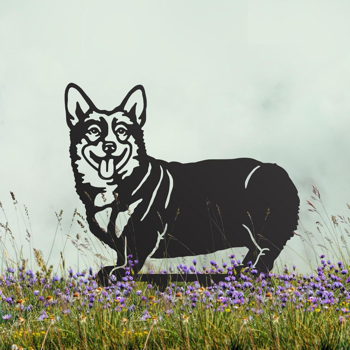 Silhouette with Pembroke Welsh Corgi in Black