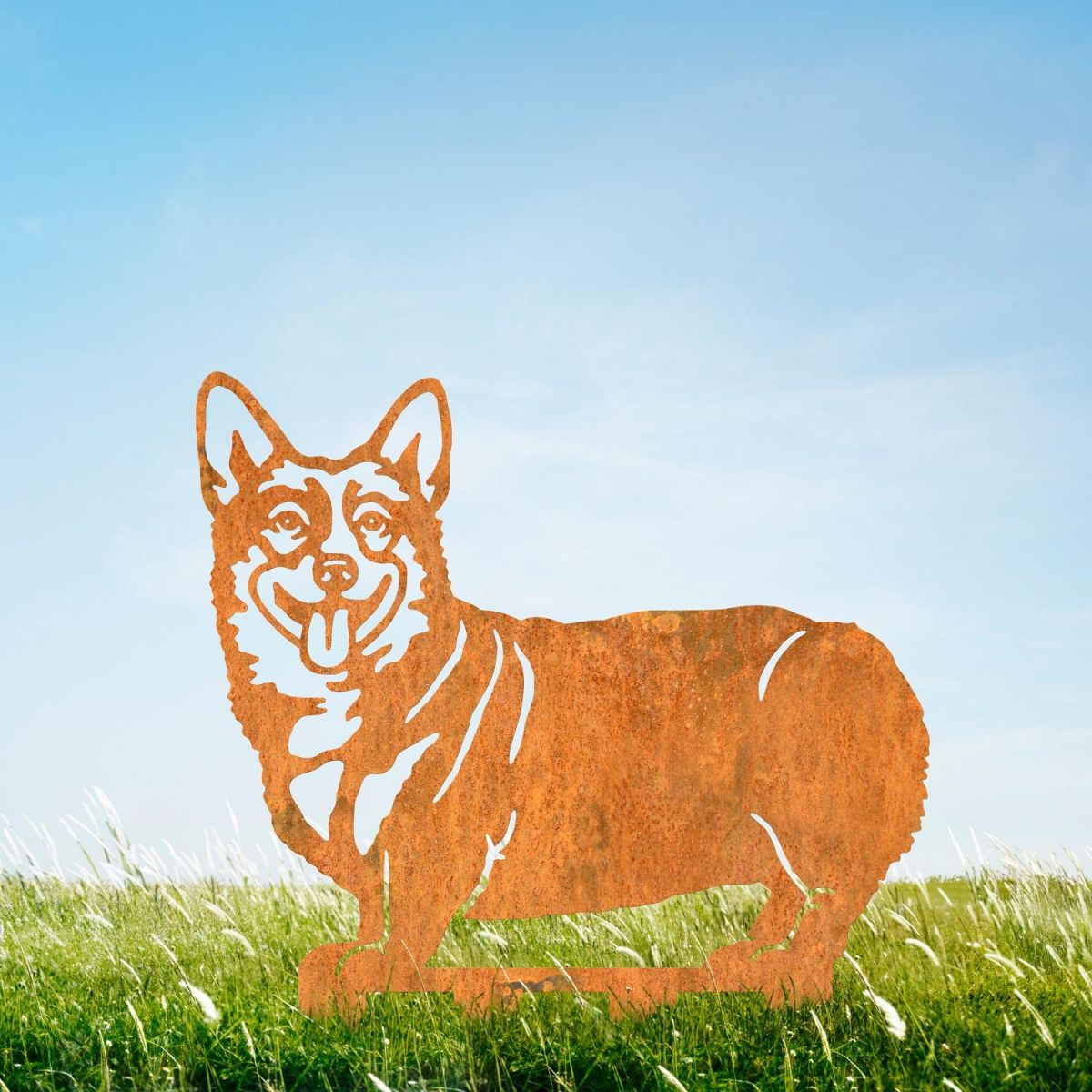 Rustic Pembroke Welsh Corgi Garden Sculpture 