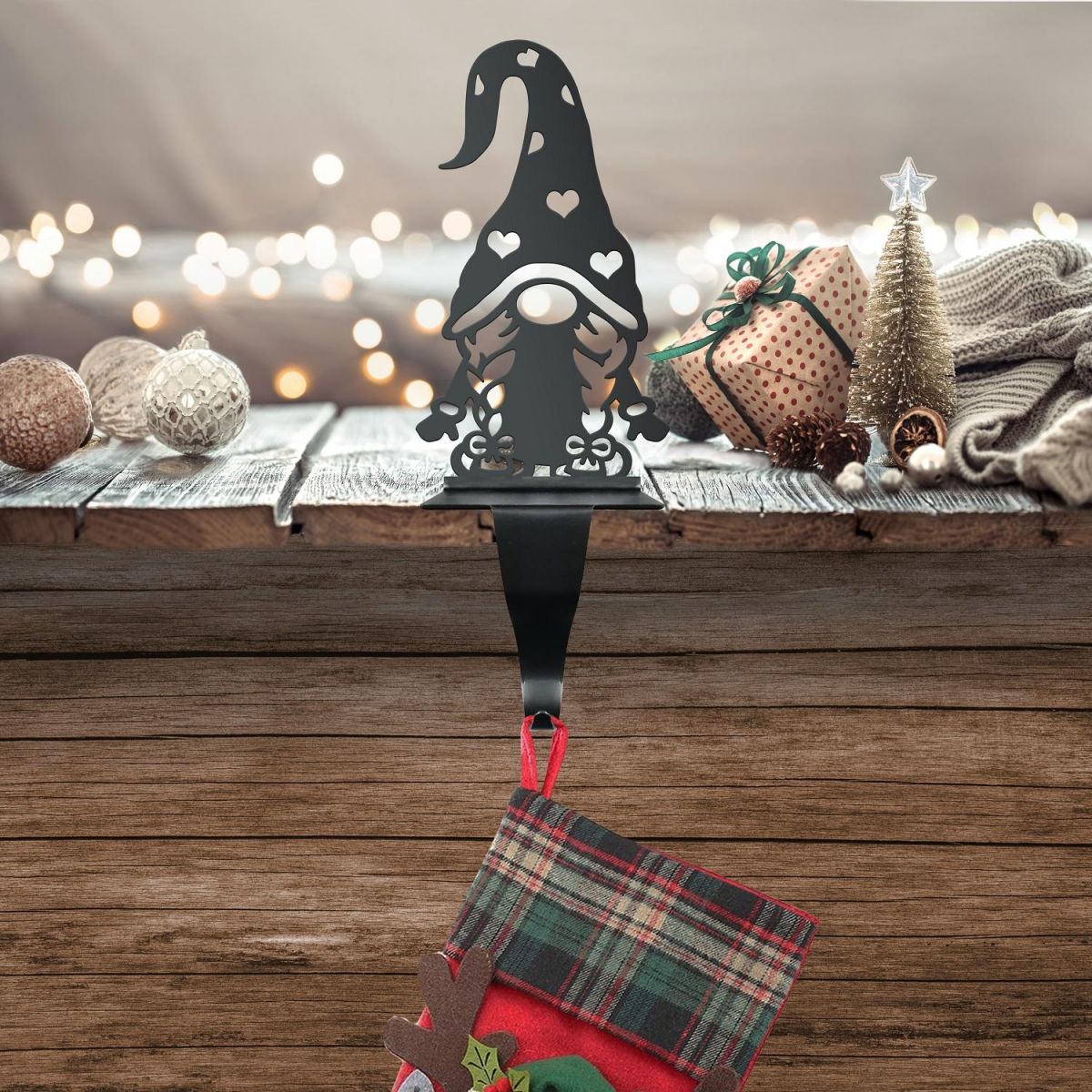 Black Stocking Holder with Gonk Design  Black Stocking Holder with Gonk Design