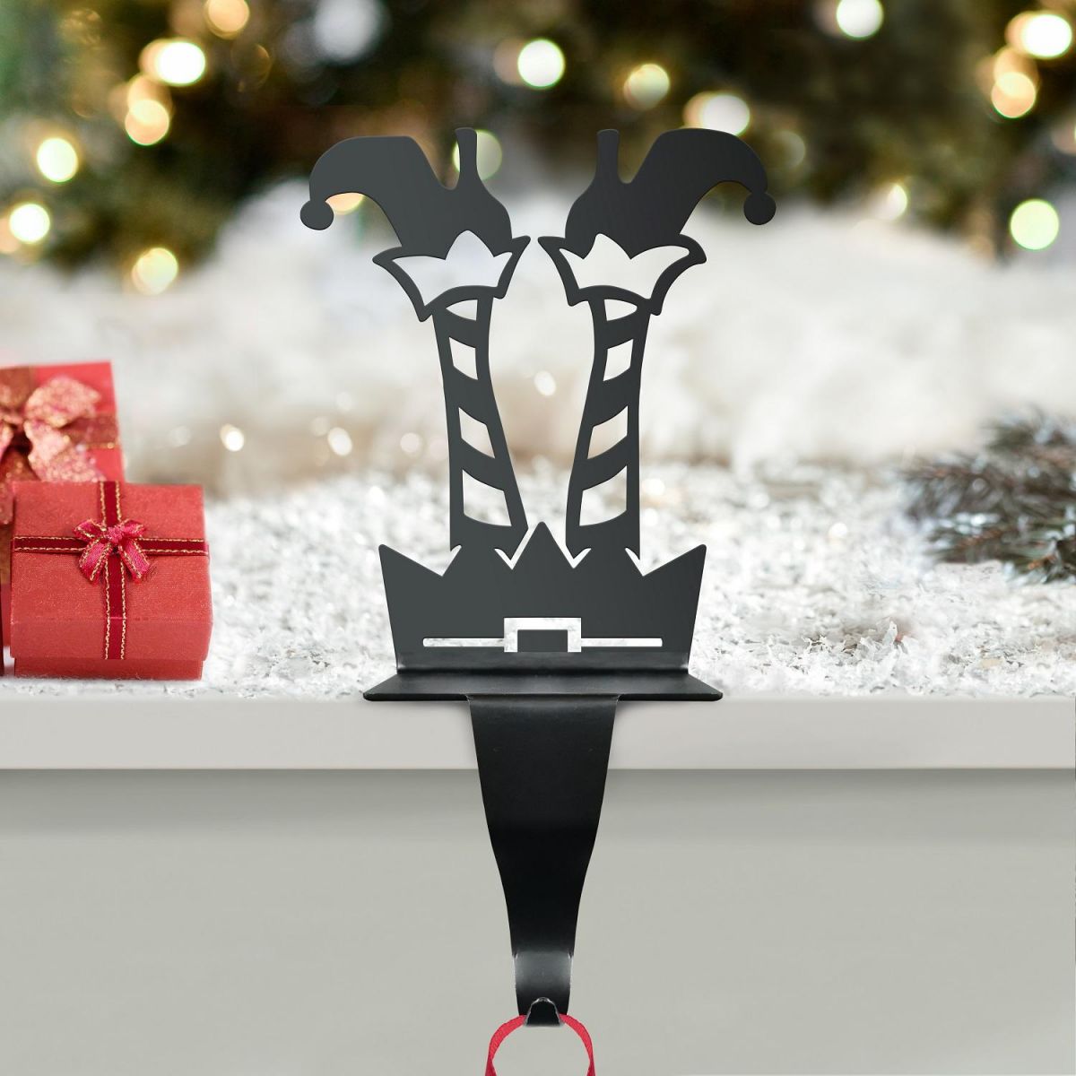 "Jolly Holly" Elf Stocking Holder in Black