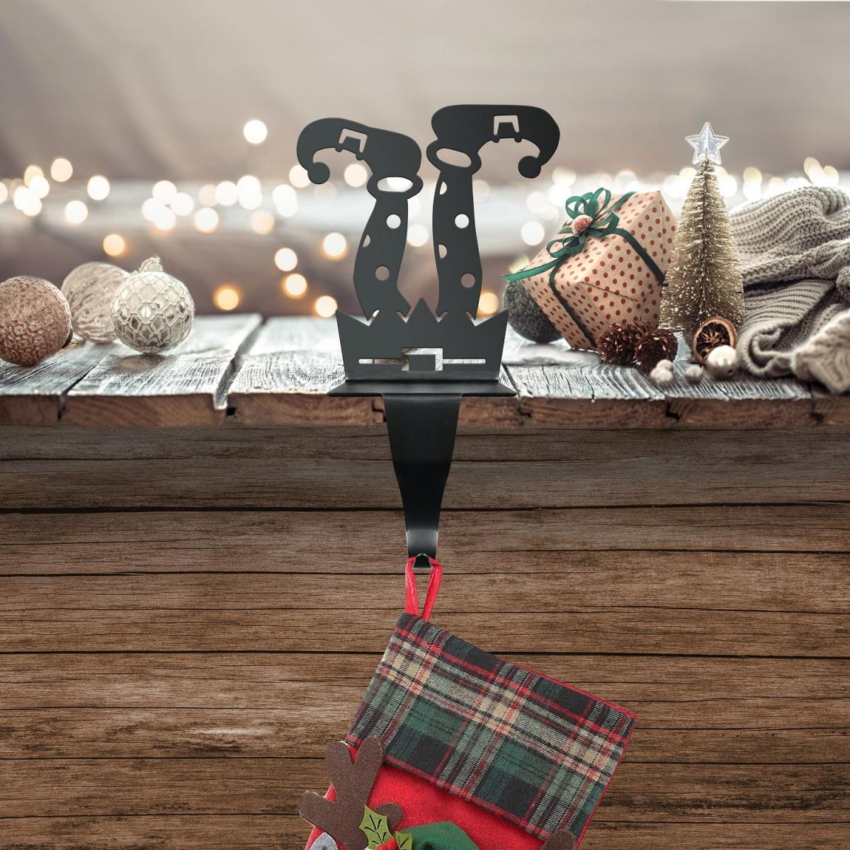 Black "Frosty McJingles" Stocking Holder